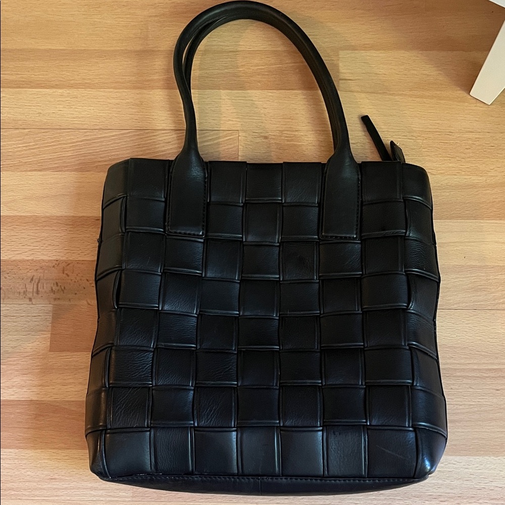Elegant Black Woven Leather Tote Bag
